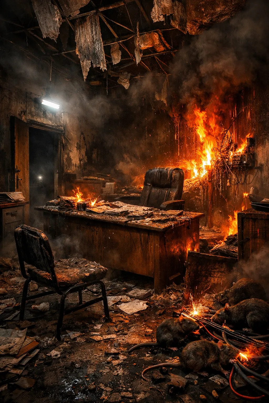 संभल: नगर पंचायत गवां कार्यालय में चूहों ने काटे बिजली तार, शॉर्ट सर्किट से ईओ कक्ष में भीषण आग - पीवीसी पैनल व सामान राख, अभिलेखों की बची जान