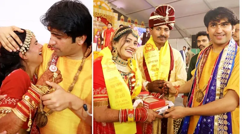 ..प्रसिद्ध बागेश्वर धाम में जब पंडित धीरेंद्र शास्त्री से लिपटकर खूब रोए नव वर-वधू