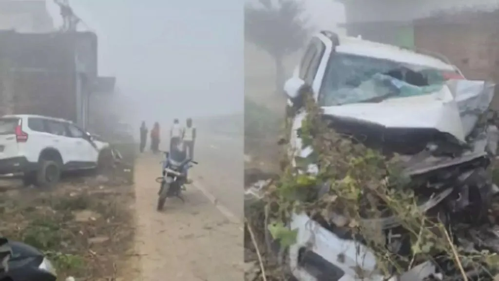 पुलिस की स्कॉर्पियो पेड़ से टकराई: दबिश देकर लौट रहे एक दरोगा की मौत, महिला सिपाही समेत 4 घायल