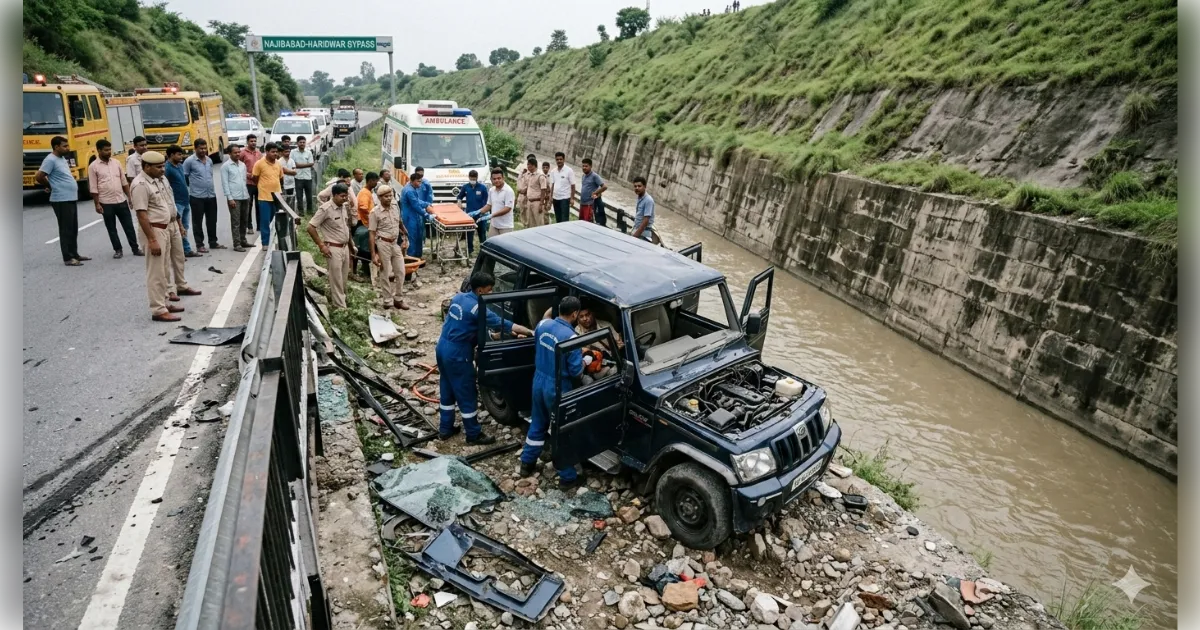 बिजनौर में शादी से लौटते समय गंगनहर में 40 फीट नीचे गिरी बेकाबू बोलेरो, दो दोस्तों की मौत, 4 गंभीर