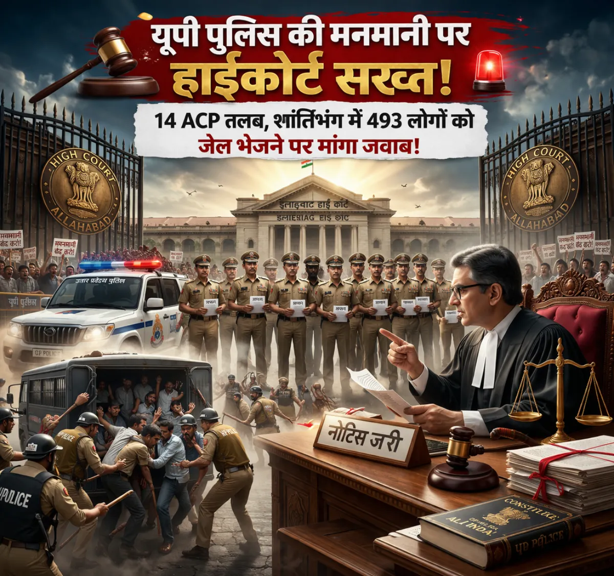 यूपी पुलिस की मनमानी पर हाईकोर्ट सख्त: 14 एसीपी तलब, शांतिभंग में 493 लोगों को जेल भेजने पर मांगा जवाब