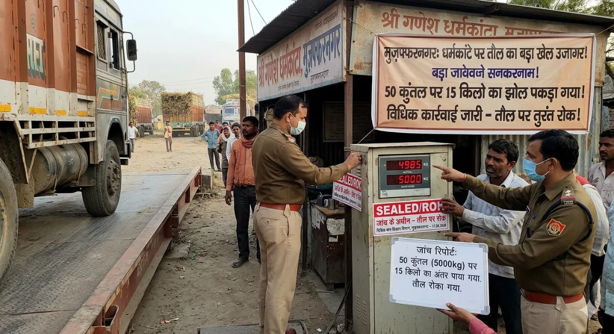 मुज़फ्फरनगर में धर्मकांटे पर तौल का 'बड़ा खेल' उजागर; 50 कुंतल पर 15 किलो का 'झोल', तौल पर लगी रोक