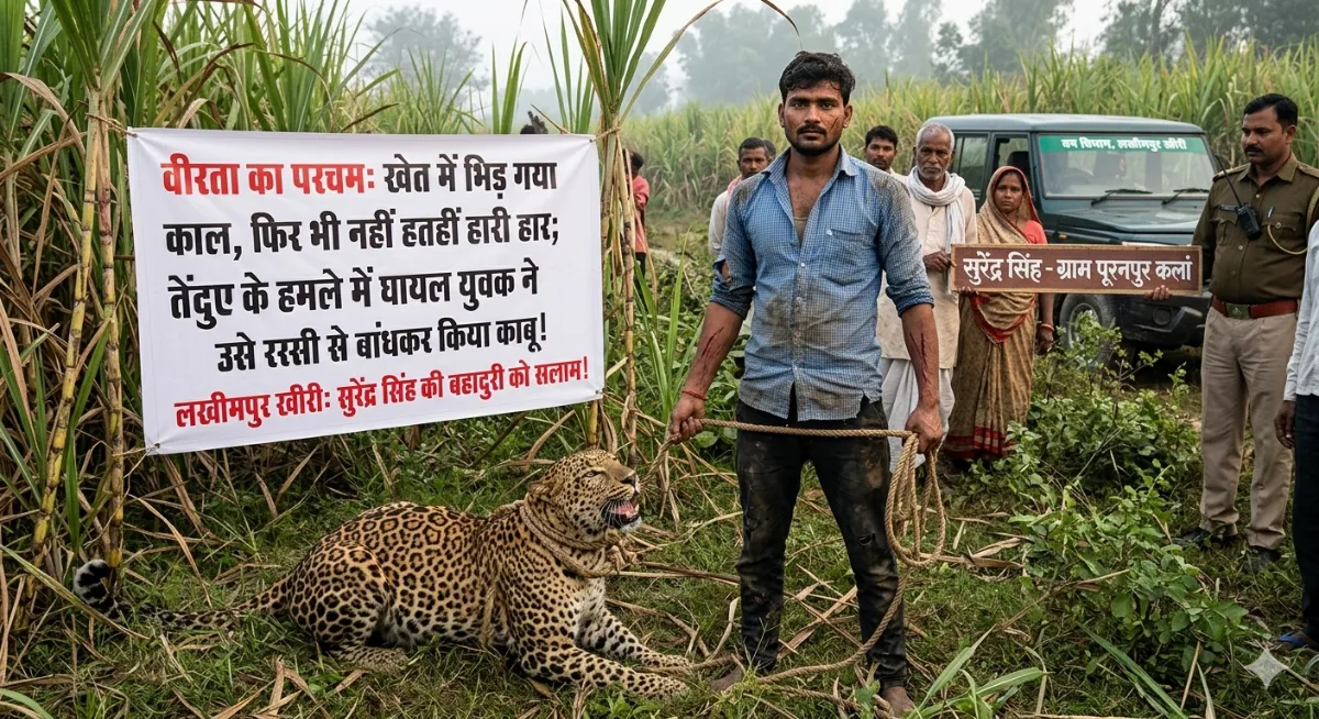 लखीमपुर खीरी: खेत में भिड़ गया काल, फिर भी नहीं हारी हार; तेंदुए के हमले में घायल युवक ने उसे रस्सी से बांधकर किया काबू