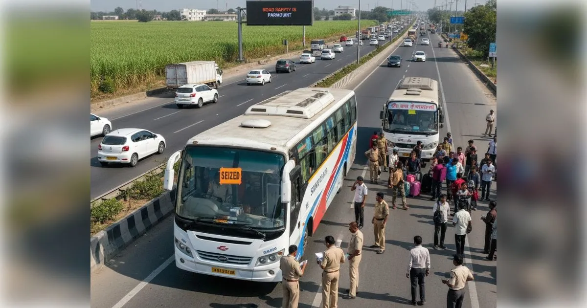 मुजफ्फरनगर में परिवहन विभाग की बड़ी कार्रवाई, बिना परमिट चल रही टूरिस्ट बस सीज, ₹81,800 का जुर्माना