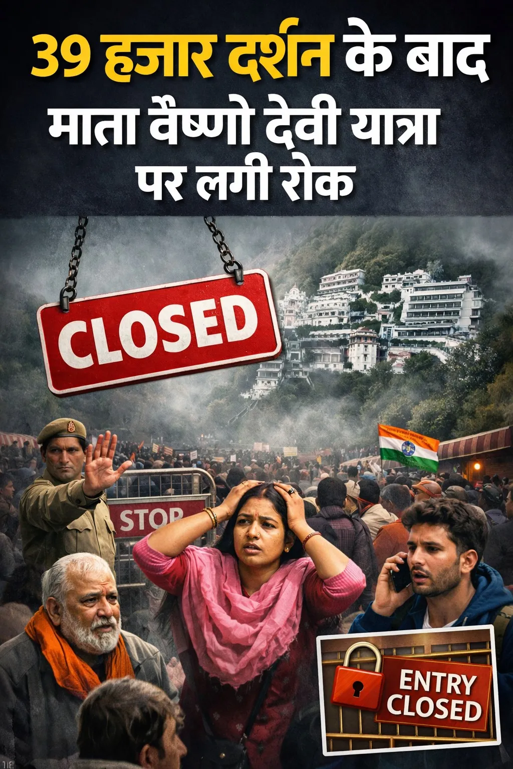 39 हजार दर्शन के बाद माता वैष्णो देवी यात्रा पर लगी रोक, श्रद्धालुओं में हड़कंप