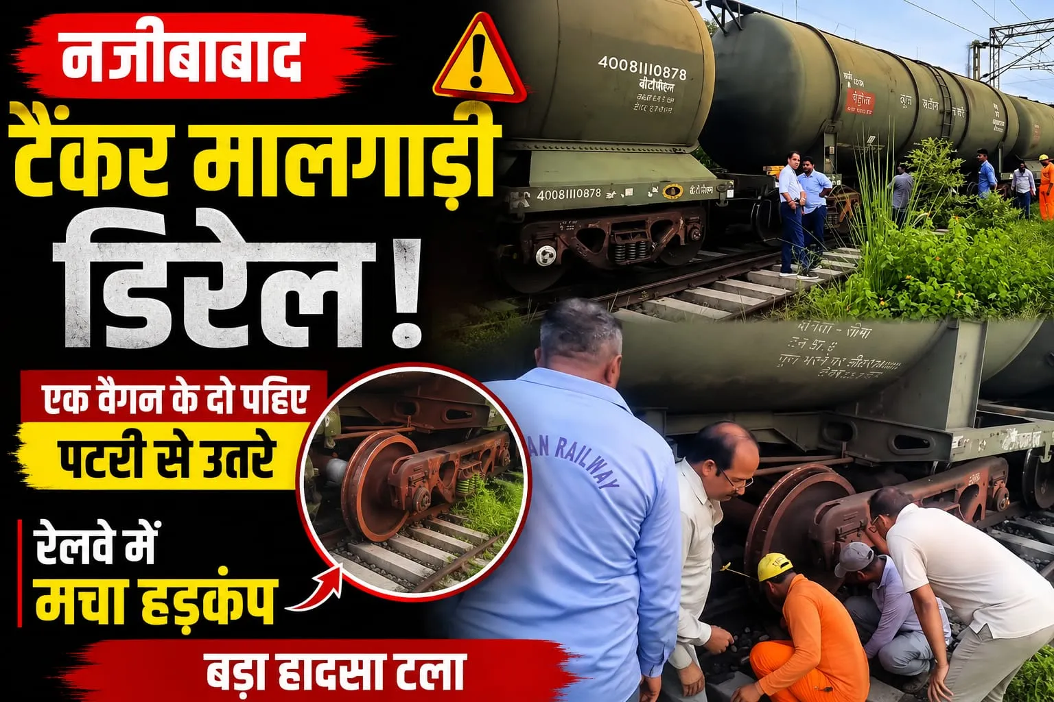 बिजनौर में टला बड़ा हादसा! पेट्रोलियम टैंकर मालगाड़ी के दो पहिए पटरी से उतरे, रेलवे में मचा हड़कंप