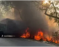 संभल: सड़क पर दौड़ता ट्रक बना 'आग का गोला', केमिकल और घास लदे वाहन में लगी भीषण आग से मचा हड़कंप