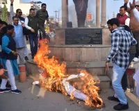 मुरादाबाद में BJYM का कांग्रेस के खिलाफ प्रदर्शन, राहुल गांधी का पुतला दहन