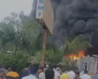 हापुड़: धौलाना में कूलर फैक्ट्री में भीषण आग का तांडव, दो घंटे से धू-धू कर जल रही इकाई