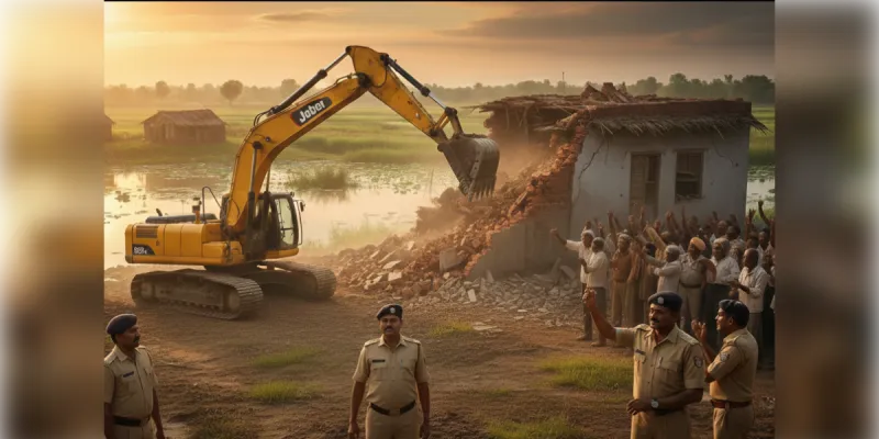 मुज़फ्फरनगर में तालाब पर अवैध कब्जे का प्रयास नाकाम: प्रशासन का  गर्जा बुलडोजर, ढहाया अवैध निर्माण