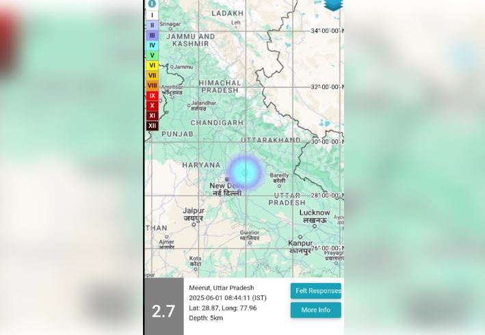 मेरठ में भूकंप के झटके, रिक्टर स्केल पर 2.7 रही तीव्रता