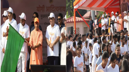 सीएम योगी ने 'नमो मैराथन' को दिखाई हरी झंडी, बोले- नशामुक्त और विकसित भारत का लें संकल्प