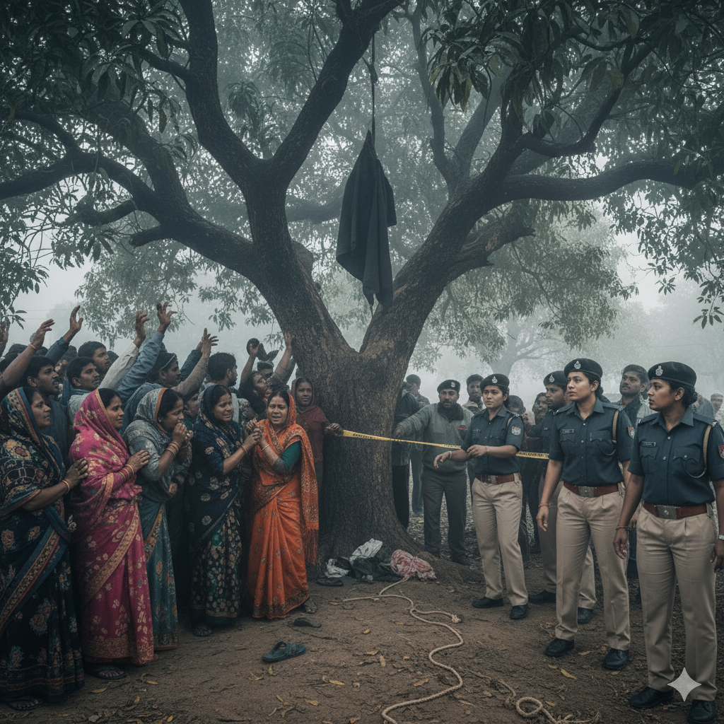 मुजफ्फरनगर में सनसनी: लापता युवक का शव बाग में पेड़ से लटका मिला, परिजनों ने हत्या बताकर किया हंगामा