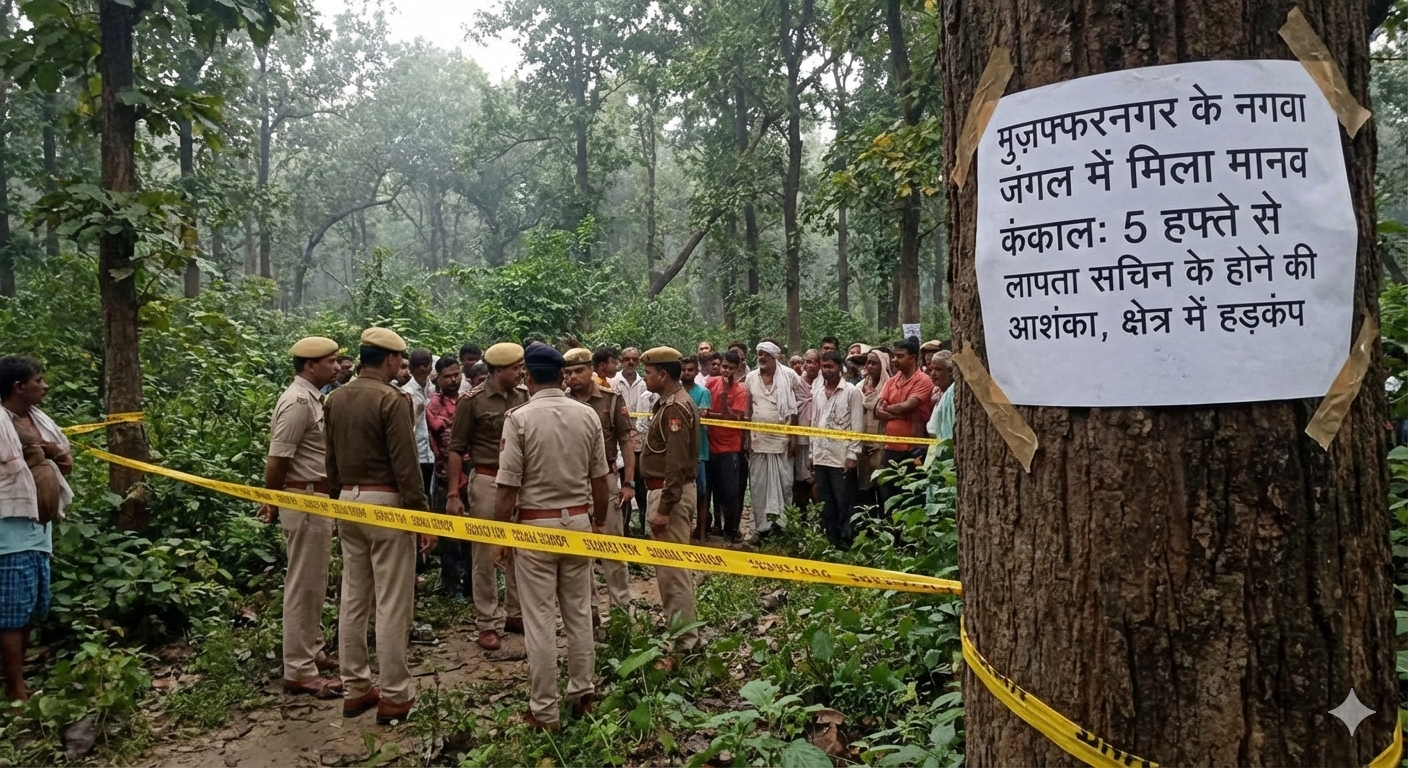 मुज़फ्फरनगर में बुढ़ाना के नगवा जंगल में मिला मानव कंकाल: 5 हफ्ते से लापता सचिन के होने की आशंका, क्षेत्र में हड़कंप