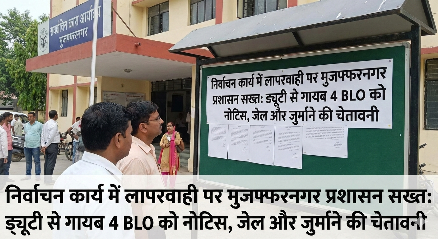  मुजफ्फरनगर में निर्वाचन कार्य में लापरवाही पर प्रशासन सख्त: ड्यूटी से गायब 4 BLO को नोटिस, जेल और जुर्माने की चेतावनी