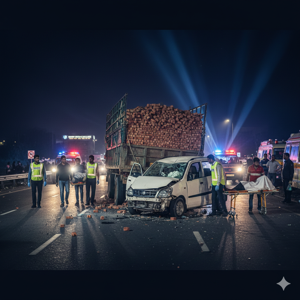 मुज़फ्फरनगर हाईवे पर भीषण हादसा: ईंटों से भरी ट्रैक्टर-ट्राली में घुसी कार; दिल्ली के युवक की मौत, दो साथी गंभीर