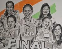 महिला विश्व कप फाइनल से पहले अमरोहा में उत्साह: टीम इंडिया के लिए कोयले से गढ़ी 6 फीट की प्रेरणादायी कलाकृति