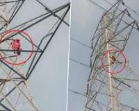 प्रयागराज में हड़कंप! शराबी चढ़ा हाईटेंशन टावर पर – मैं गांधी हूँ