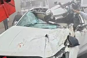 फरीदाबाद में कोहरे से भयानक हादसा: एक्सप्रेसवे पर कार कंटेनर में घुसी, दो की मौत